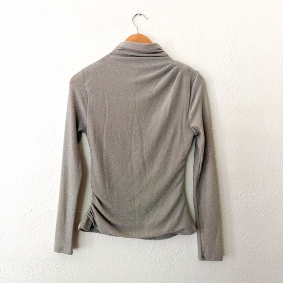 White House Black Market FORME™ Stretch Light Silver Metallic Long-Sleeve Top - Picture 3 of 6
